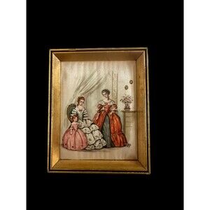 Vintage French Mini Gilded Print on Silk – Antique French Artwork from the Loire